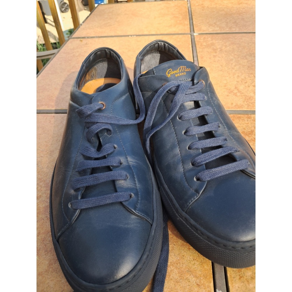 New Goodman Brand Leather Sneakers Mens Navy Blue Casual Shoes Made in Italy  10